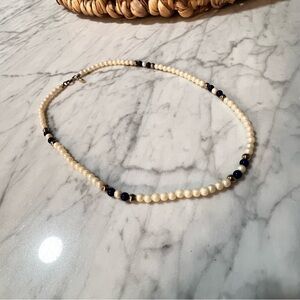 Vintage Avon Pearl and Blue Bead Necklace 15”